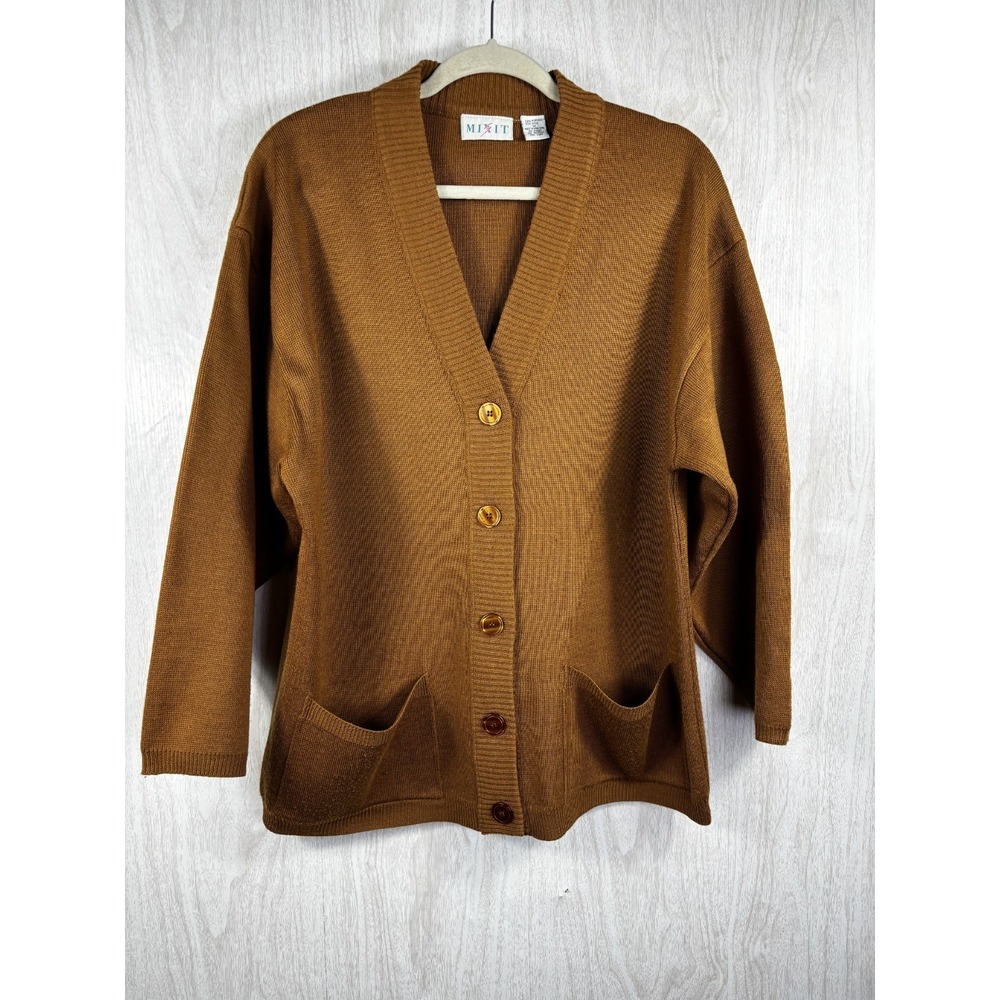 Mix It Wool Blend Cardigan Womens M Brown Knit Sweater Cozy Minimalist Layering